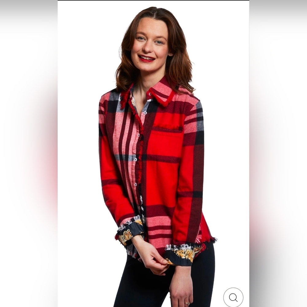 Dizzy-Lizzie Cape Cope Flannel Plaid Fringe Bottom Tunic,NWOT, Small - Picture 2 of 9